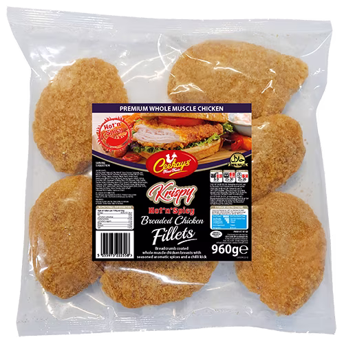CK929K22 960g (LB) Krispy HotnSpicy Breaded Whole Muscle Chicken Fillets
