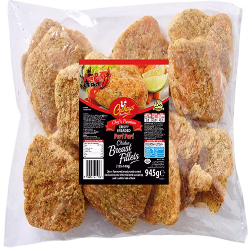 CK36J24 (135-145g) 945g (LB) Peri Peri Breaded Chicken Breast Fillets