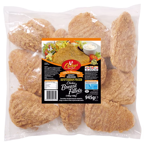 CK76J25 (140-150g) 945g (LB) Southern Fried Breaded Chicken Breast Fillets