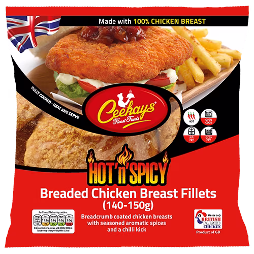 CK08RA5 880g (PB) Hot’n’Spicy Breaded Chicken Breast Fillets