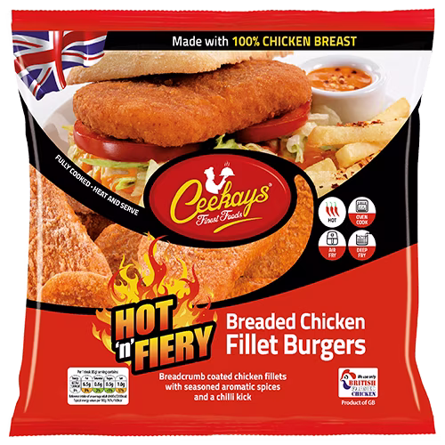 CK10BD5 700g (PB) Hot’n’Fiery Breaded Chicken Fillet Burgers