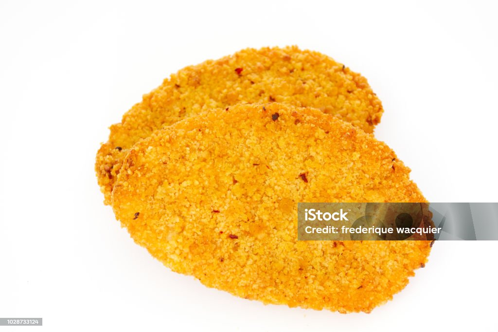 breaded cutlet on a white background