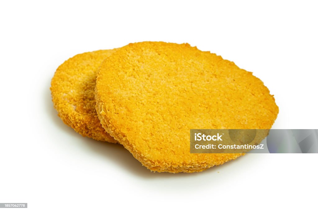 cooked chicken schnitzel isolated on white