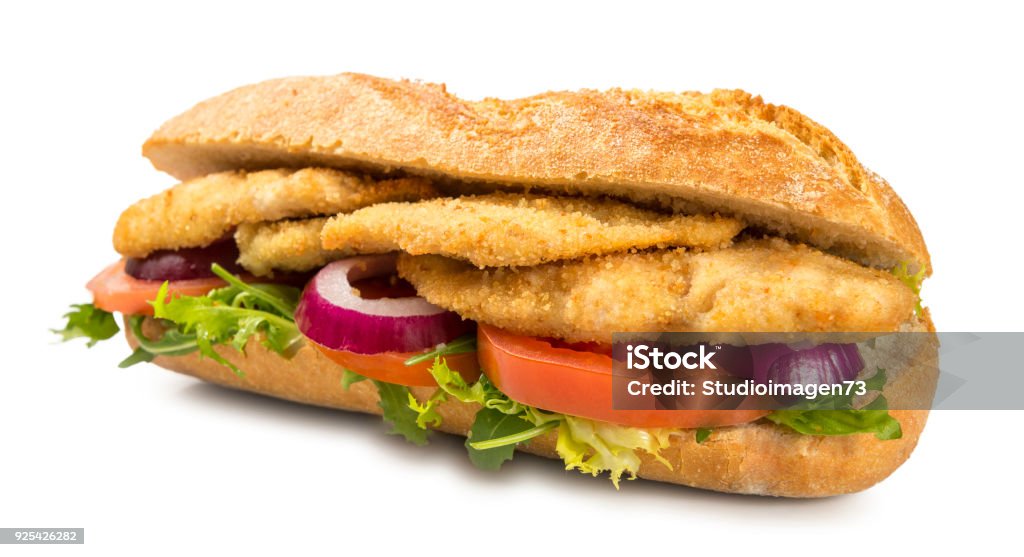 Chicken Schnitzel sandwich isolated over white background